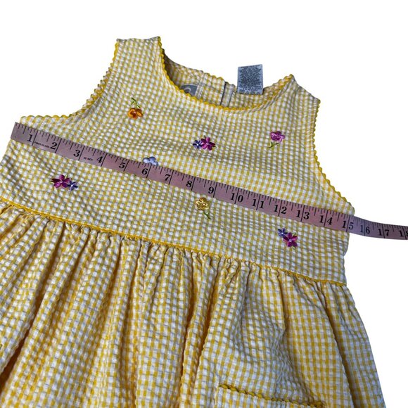 Vintage Youngland Yellow Dress Girls 10 Gingham Floral Embroidered Cottagecore - Picture 6 of 8